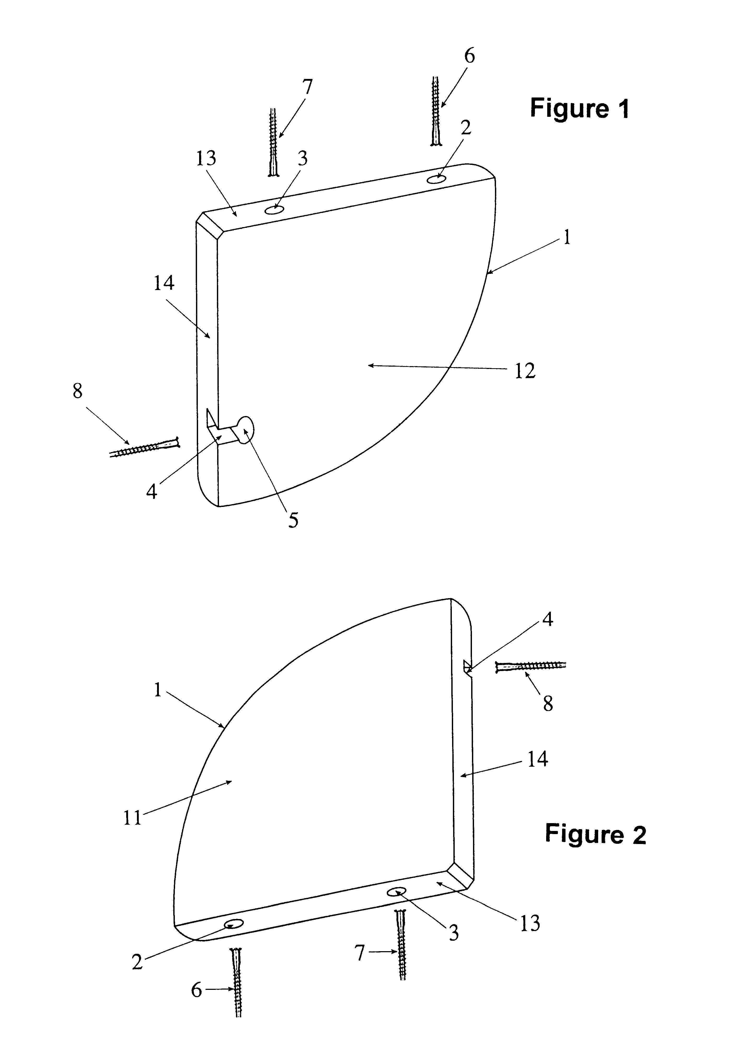 Corner shelf and fixing system