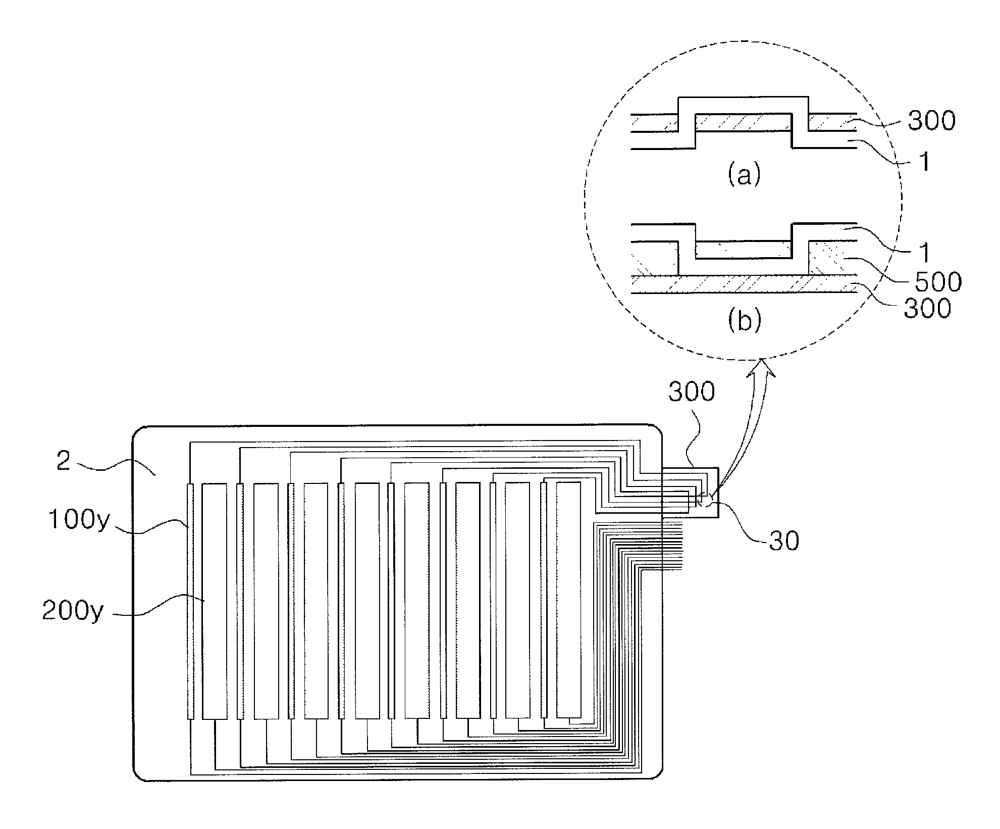 Touch panel having intersection structures for sensing patterns