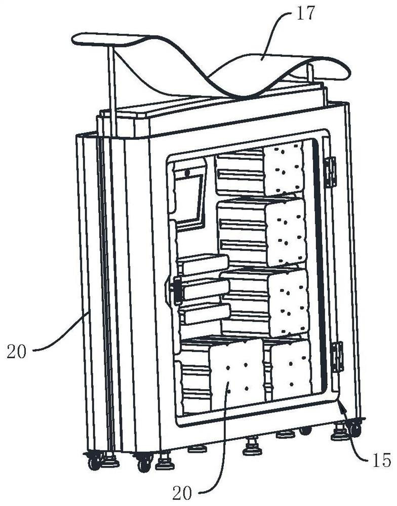 Tool storing and taking cabinet and tool storing and taking method