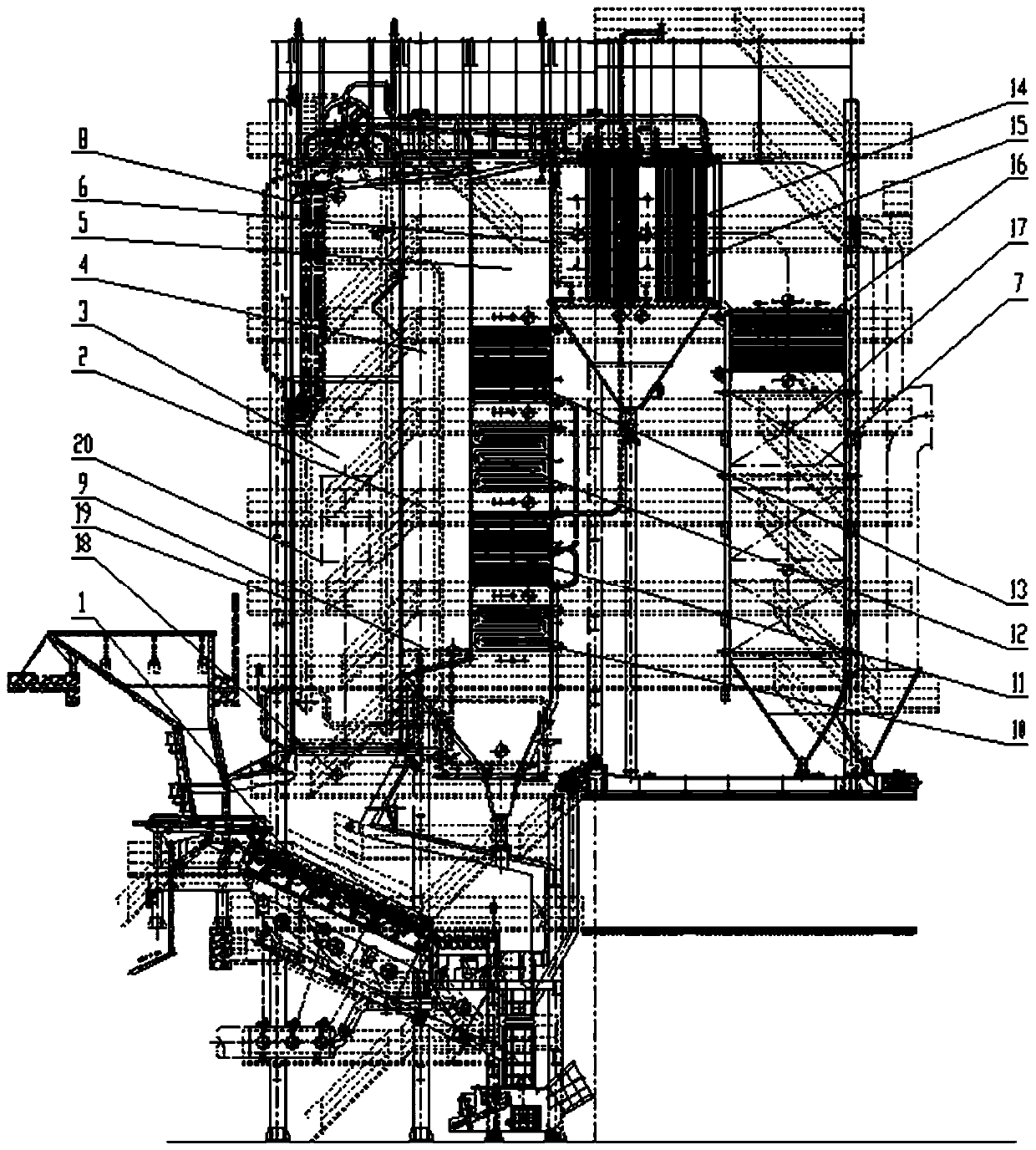 Medium-temperature sub-high pressure reheating waste incineration boiler provided with sound wave temperature measurement denitration system