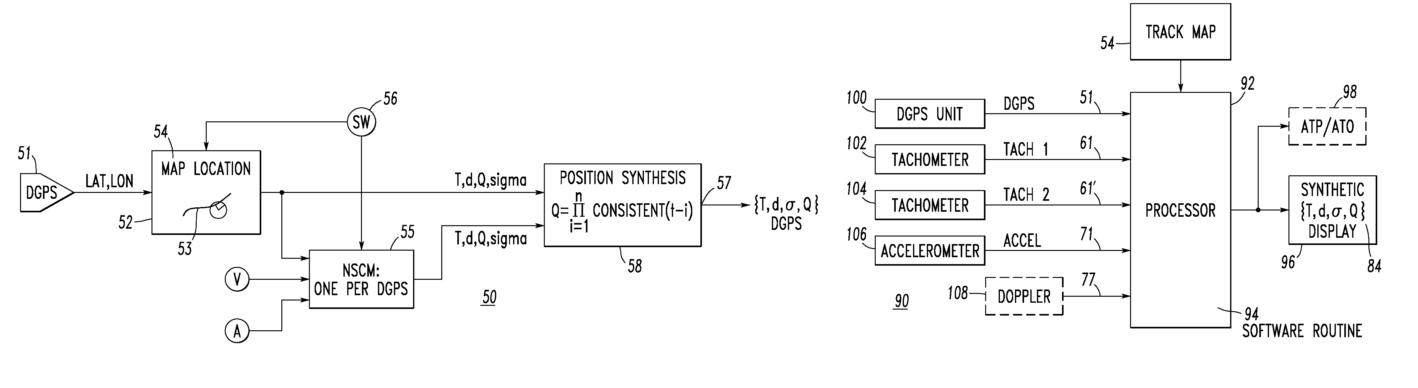 System and method for vitally determining position and position uncertainty of a railroad vehicle employing diverse sensors including a global positioning system sensor