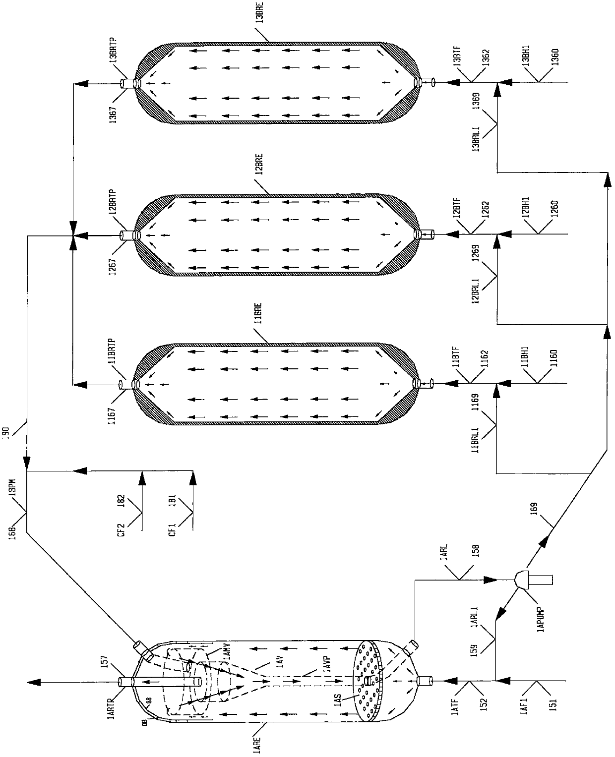 Coal liquefaction system with forced circulation hot wall reactor and bubbling bed cold wall reactor