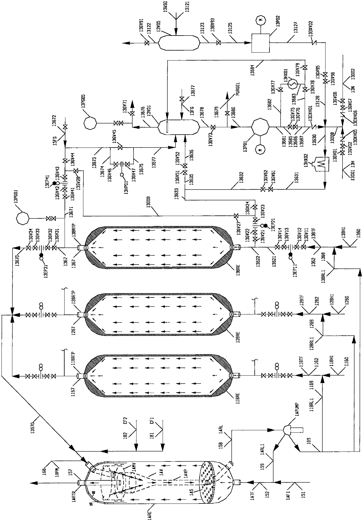 Coal liquefaction system with forced circulation hot wall reactor and bubbling bed cold wall reactor