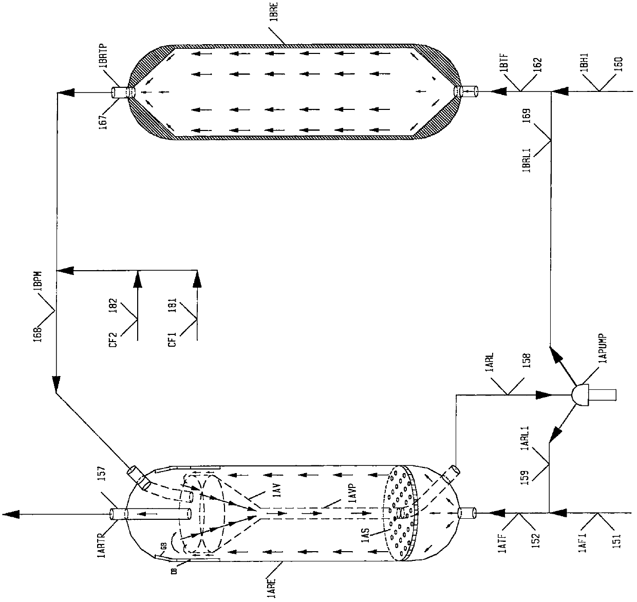 Coal liquefaction system with forced circulation hot wall reactor and bubbling bed cold wall reactor