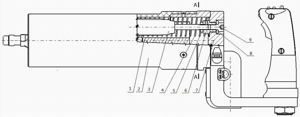 Hand-held electromagnetic riveting gun buffering and guiding mechanism