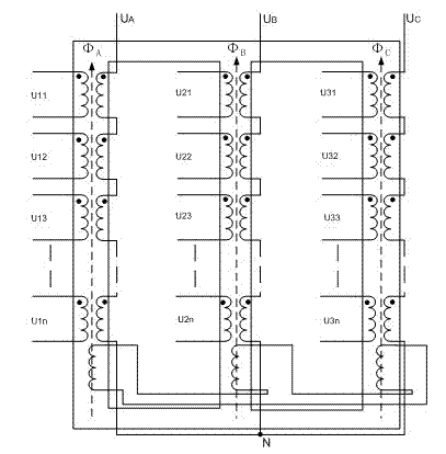 CHB cascaded photovoltaic inverter circuit based on three-phase multi-split transformer