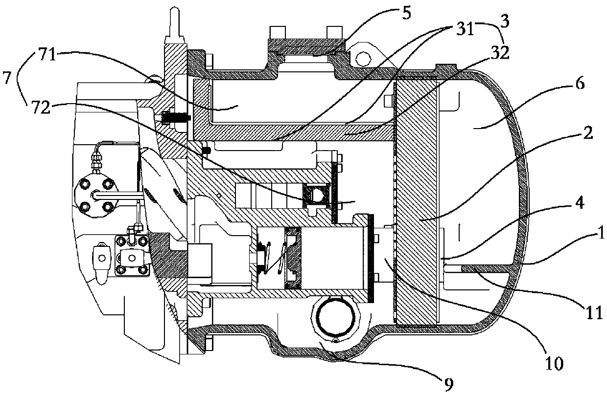 An oil separation device, a screw compressor and an air conditioning system