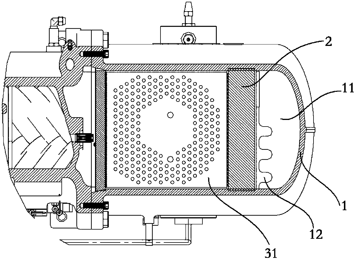 An oil separation device, a screw compressor and an air conditioning system