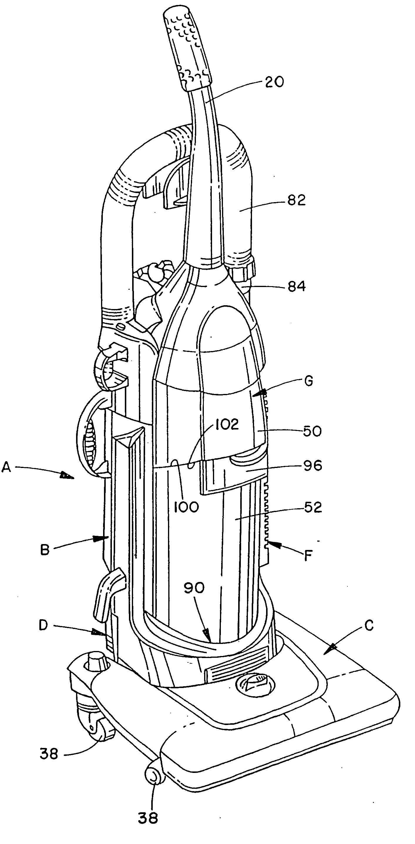 Upright vacuum cleaner with cyclonic airflow