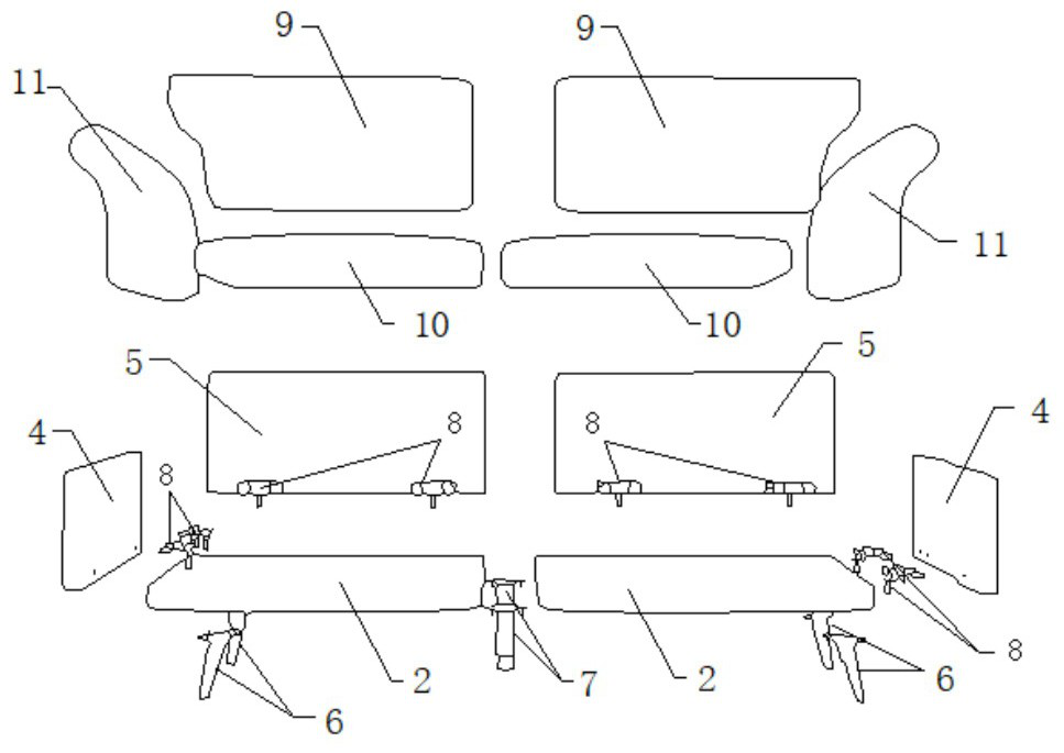 Combined sofa convenient to transport and capable of being freely disassembled and assembled