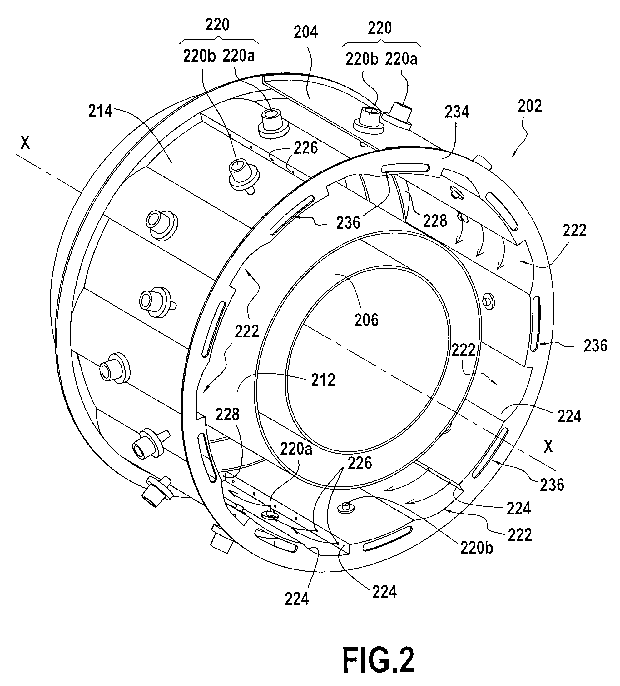 Turbomachine combustion chamber with helical air flow