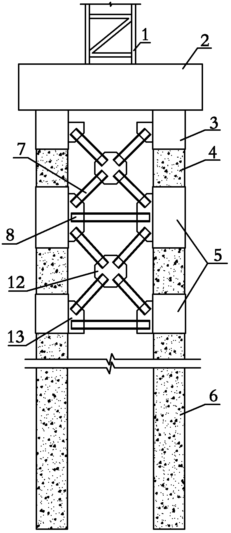 Steel hoop truss type elevated pile cap tower crane foundation construction method and structure