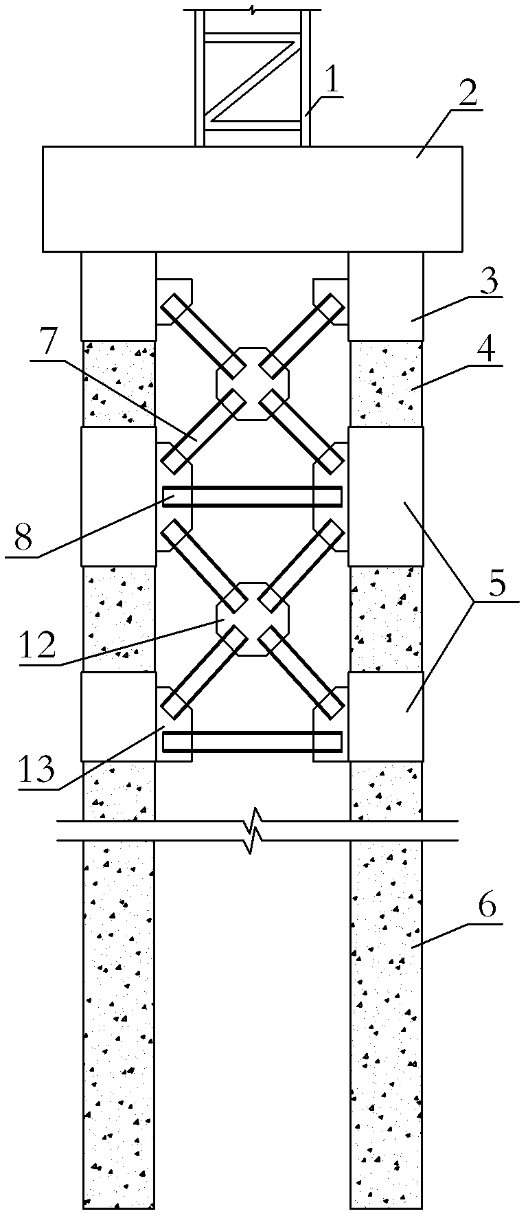 Steel hoop truss type elevated pile cap tower crane foundation construction method and structure