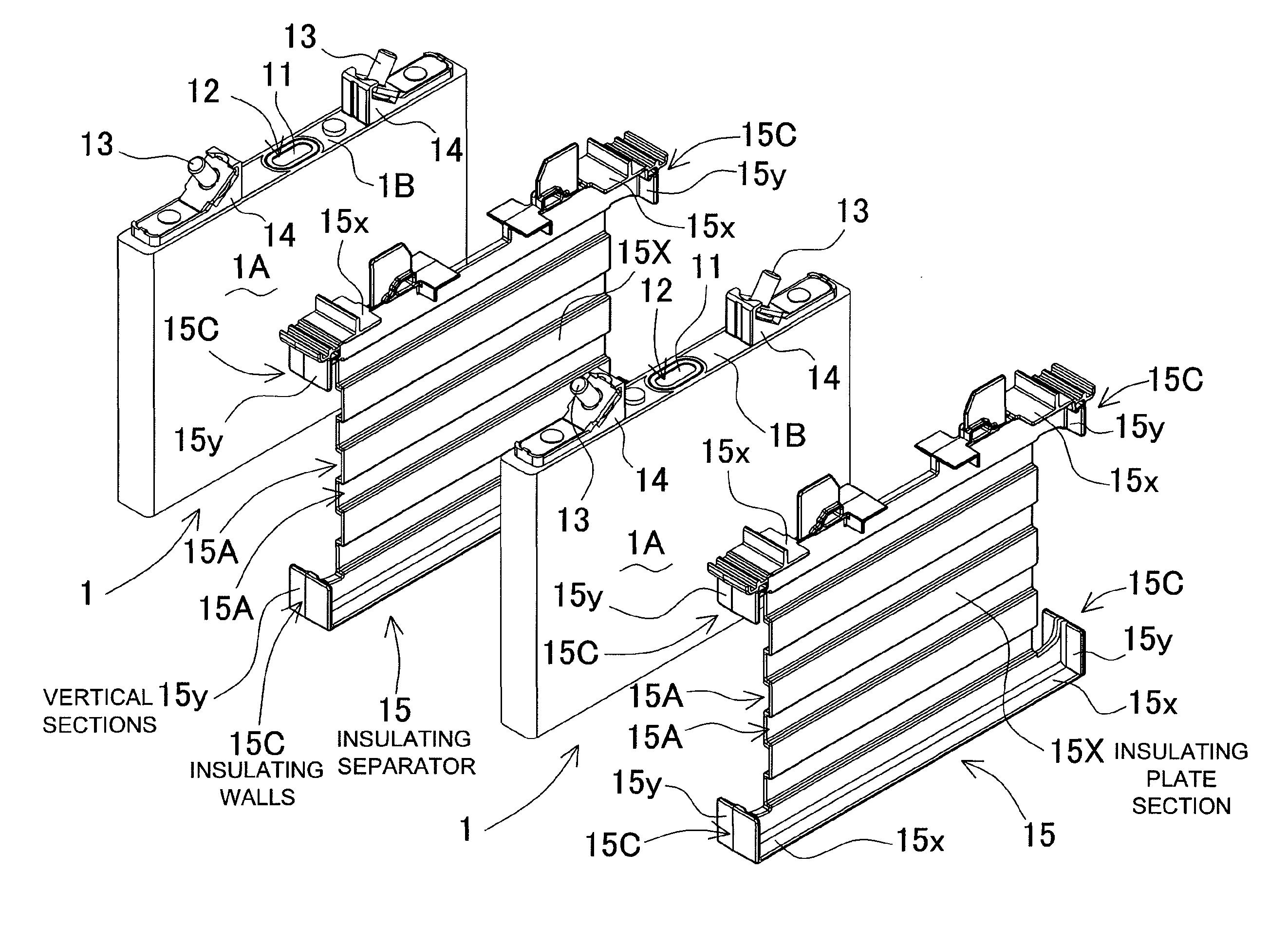 Battery system with battery cells held in a stack by metal bands