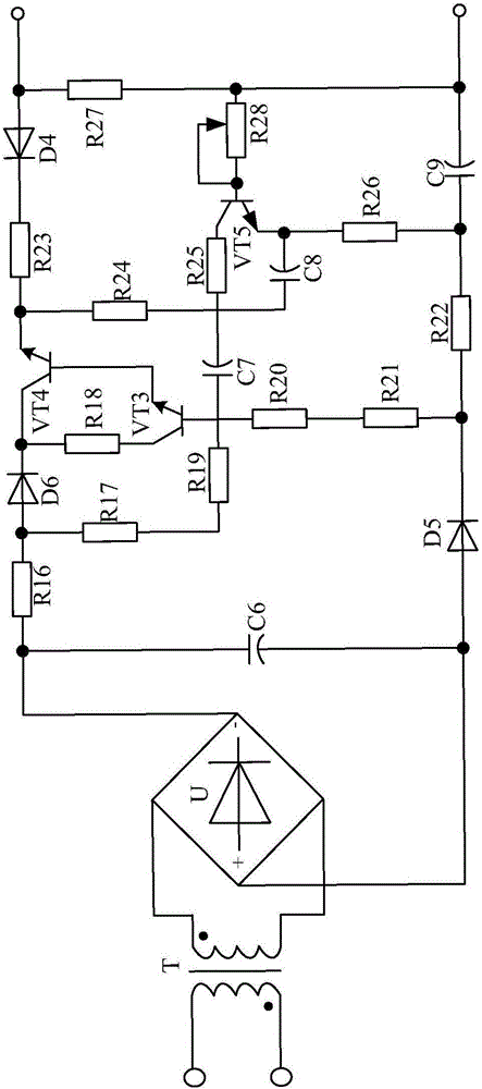 Transistor-voltage-stabilizing-filtering-circuit-based energy-saving control system for LED lamp band