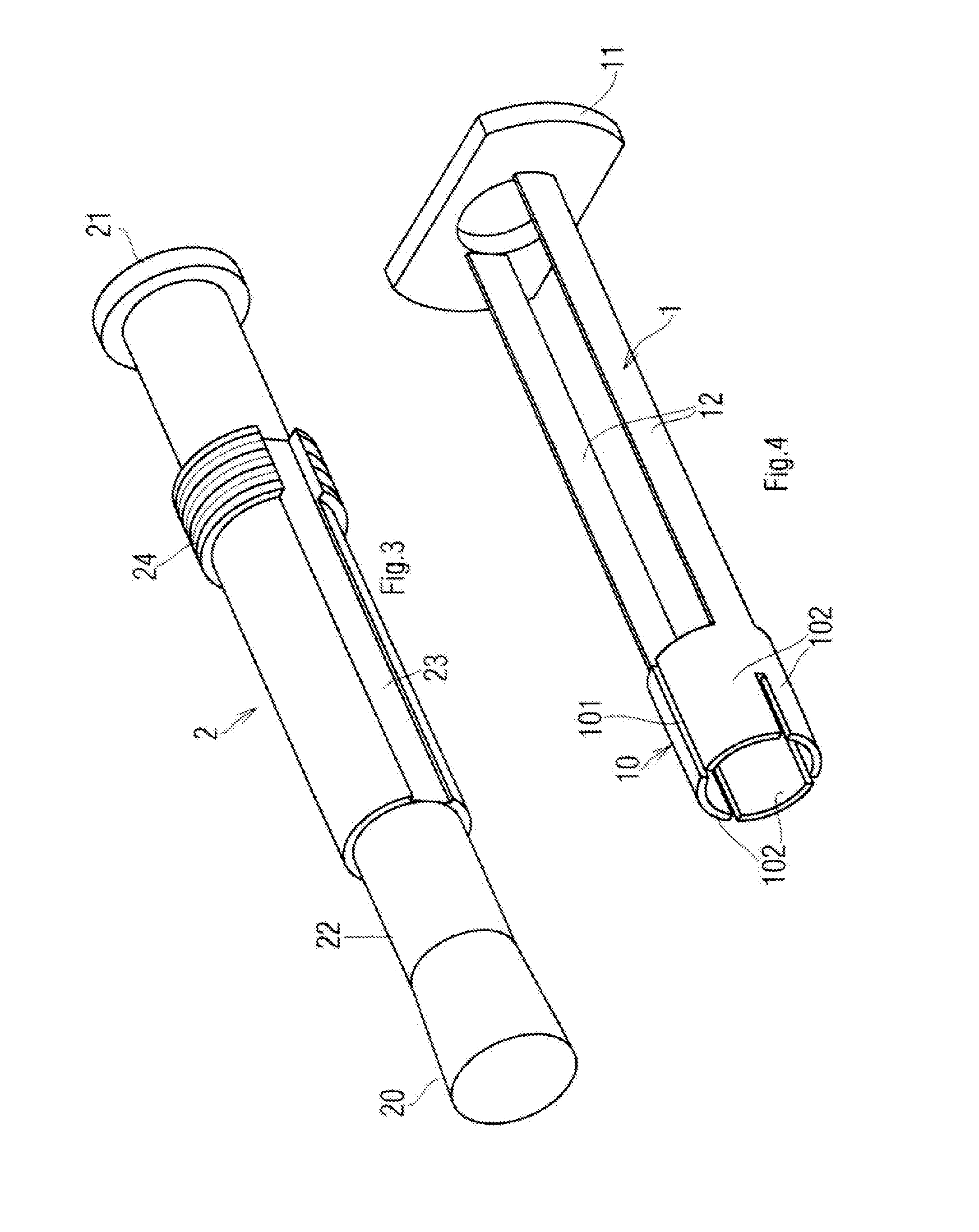 Removable anchoring device usable as a suspension bolt