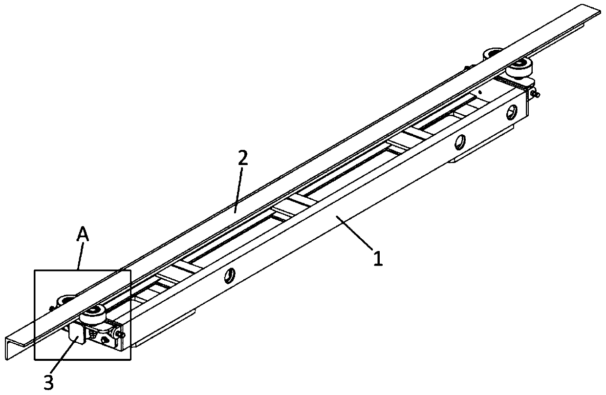 Stacker sky rail guide device capable of being adjusted in multiple directions