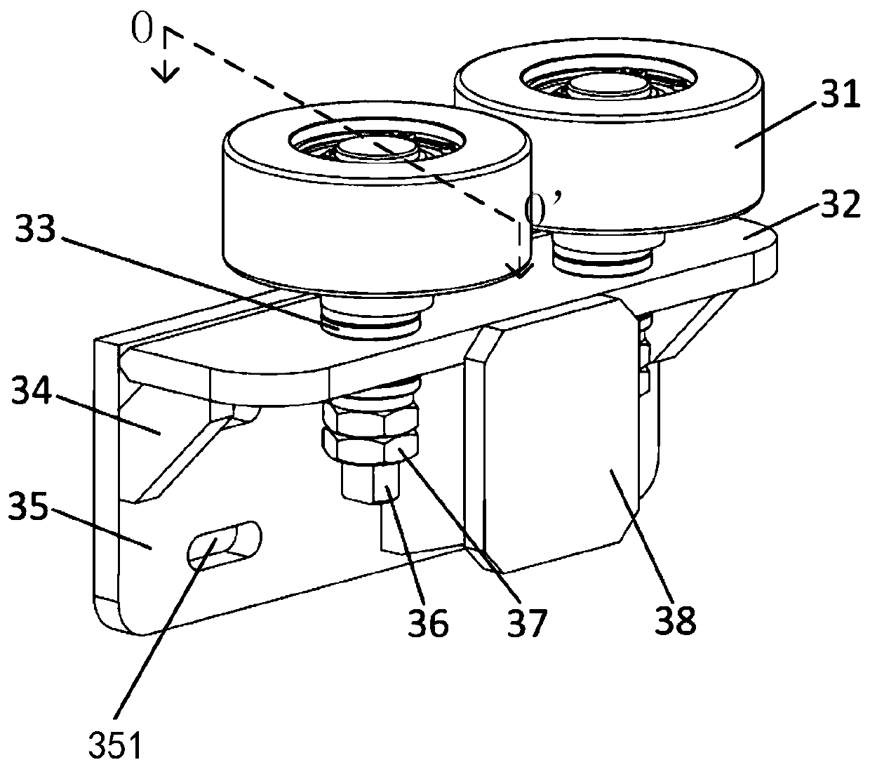 Stacker sky rail guide device capable of being adjusted in multiple directions