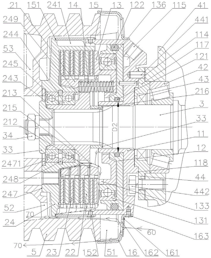 Piston-cylinder-fixed type air pressure multi-disc friction clutch