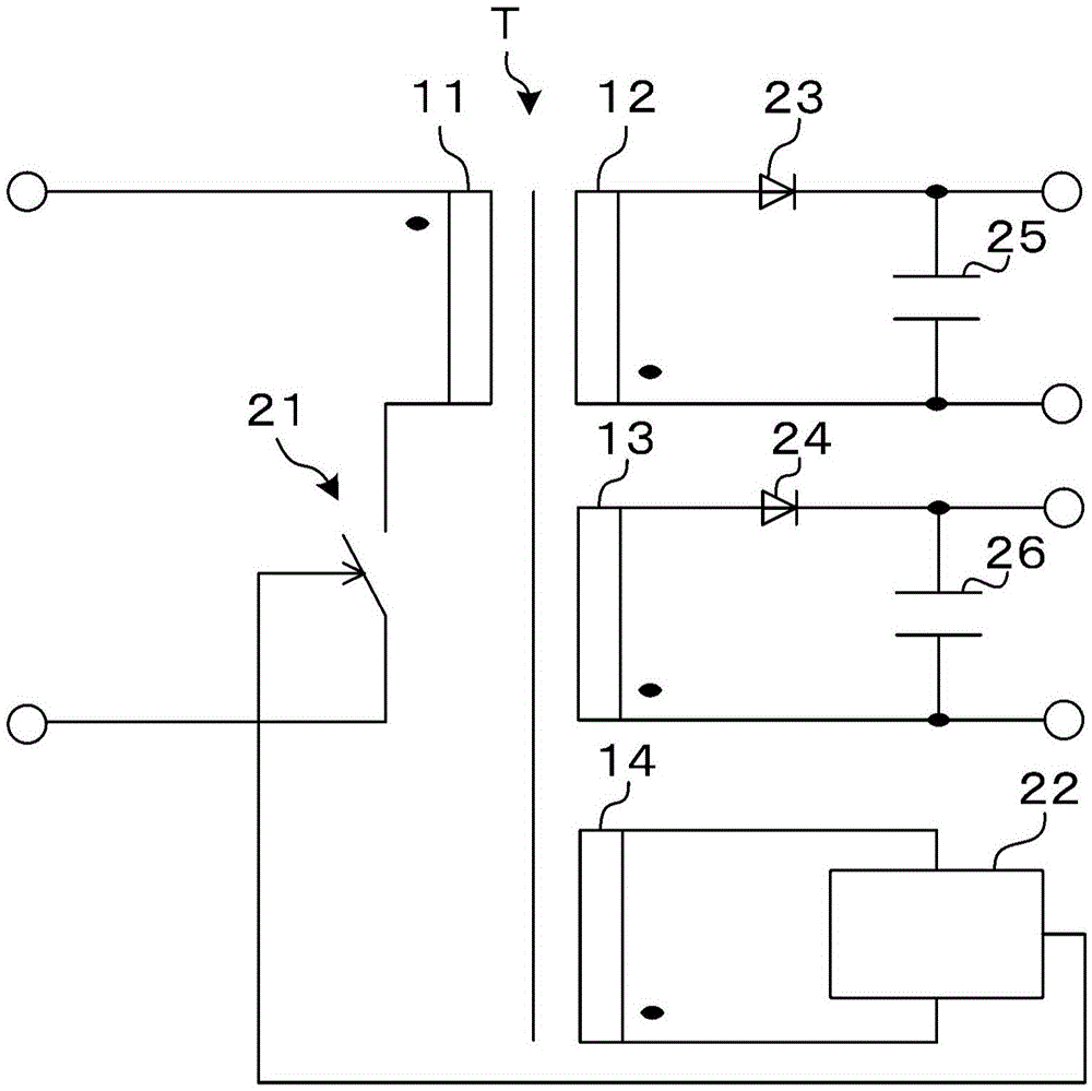 Transformer and power source switching device