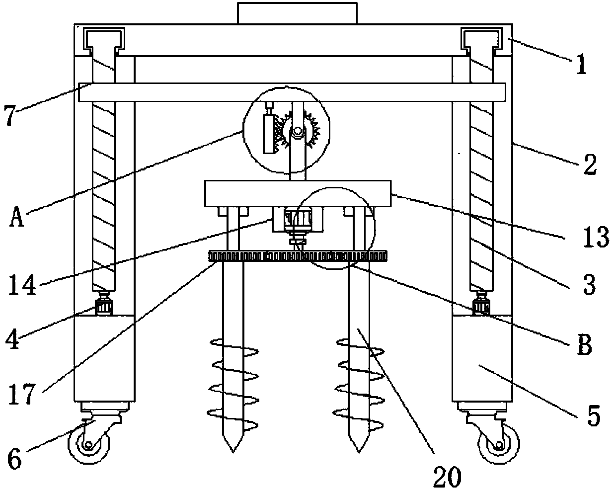 Hole digging device used for planting tea