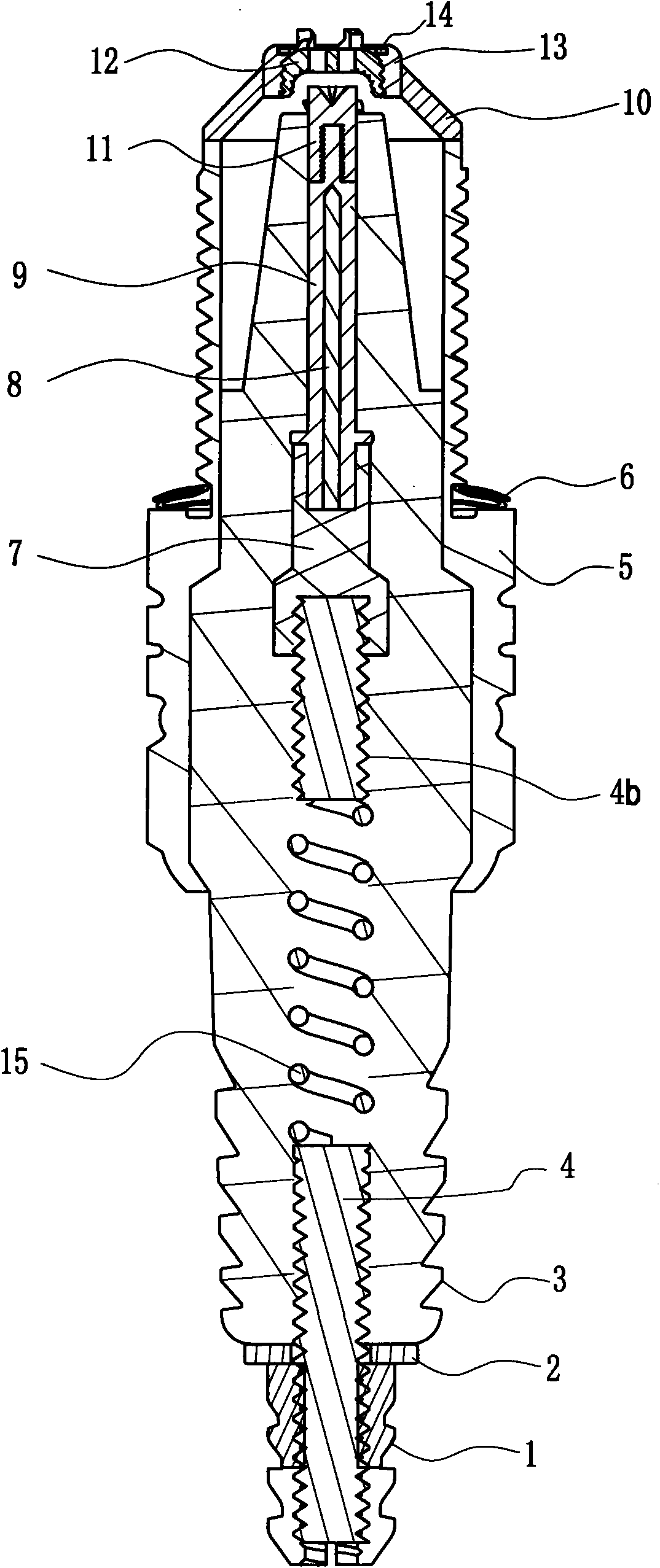 Gasoline motor spark plug with radiation fins and cranked electrode