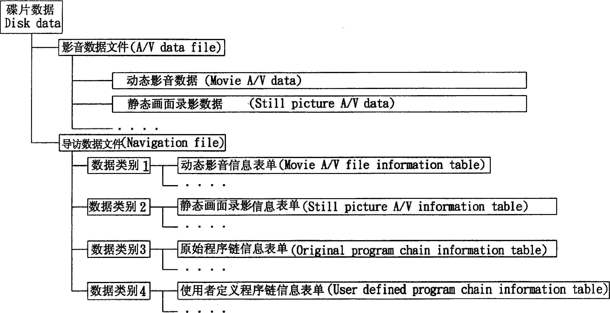 Audio and video disc data structure and operating method