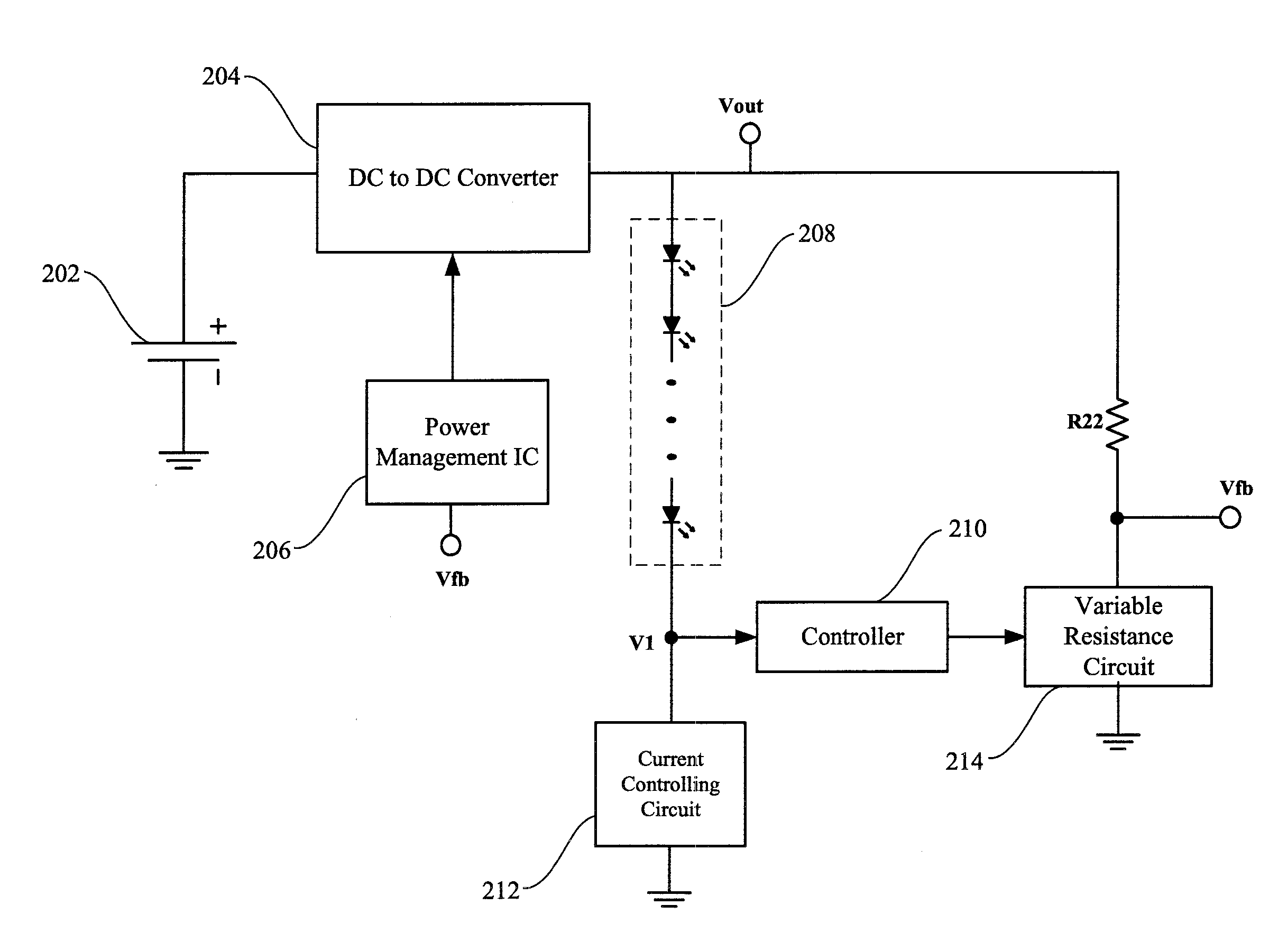 DC to DC conversion circuit with variable output voltage