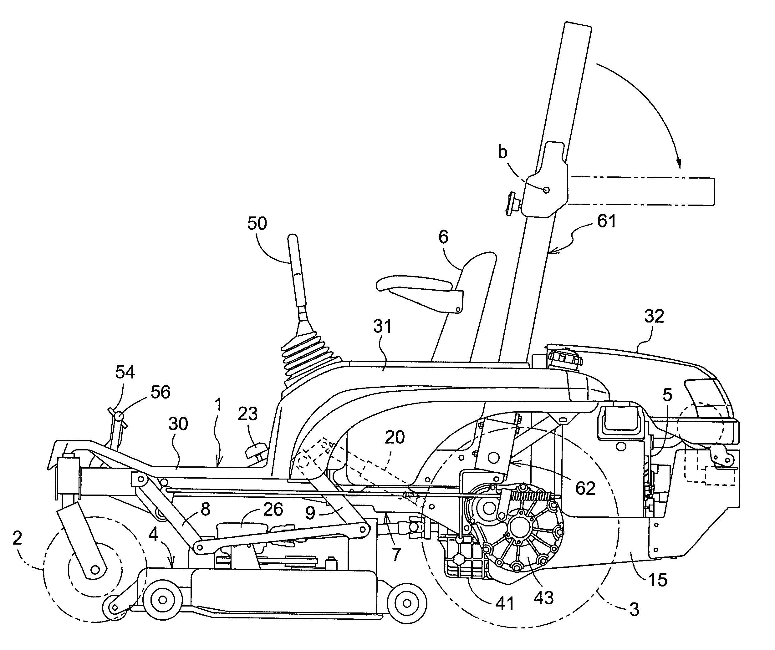 Mid-mount mower having a mower unit disposed between a front wheel unit and a pair of right and left rear wheels arranged rearwardly of a vehicle body to be independently shiftable