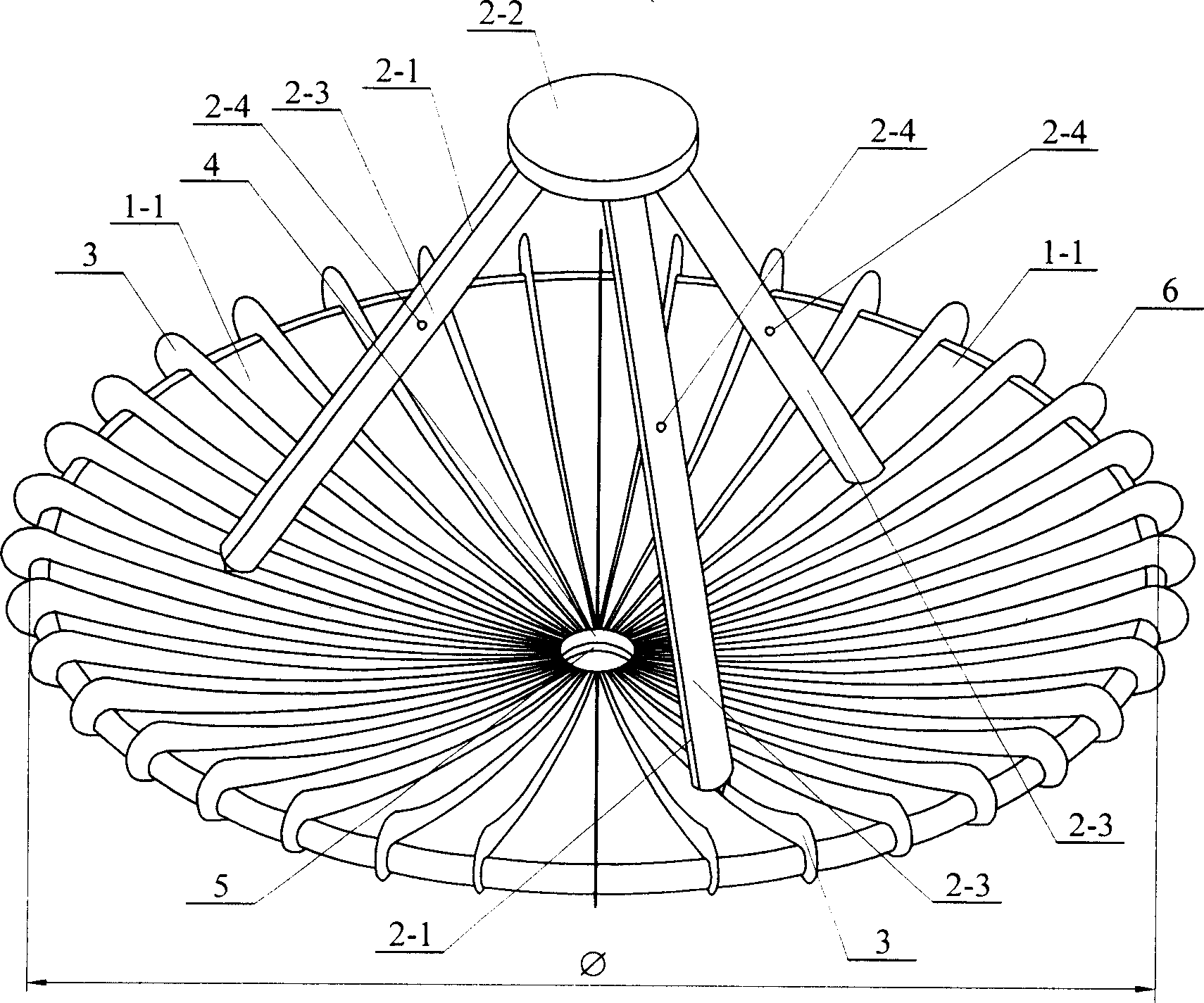 Ribbed plate support and inflation deployment type heavy caliber paraboloidal antenna