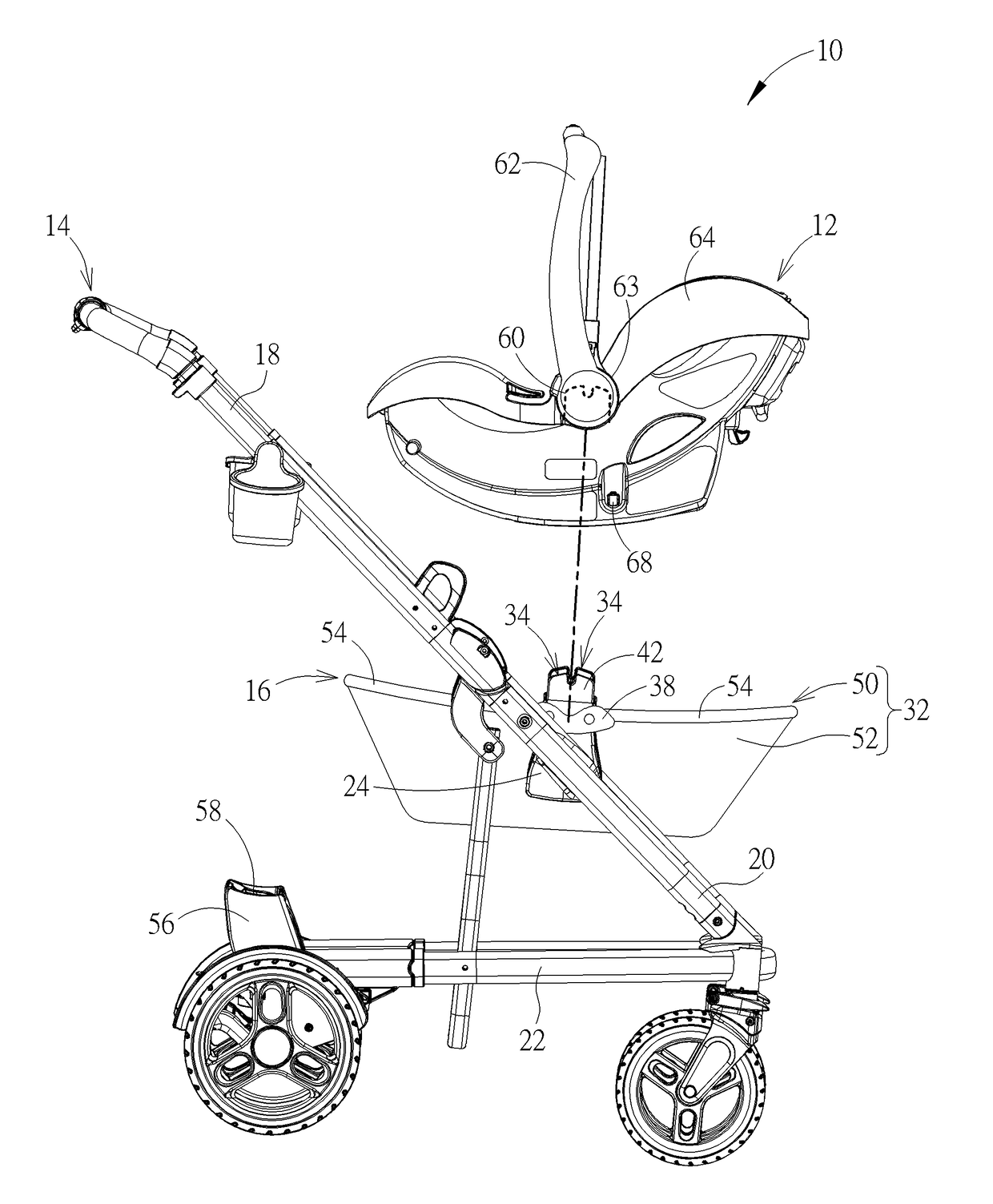 Basket and stroller apparatus thereof