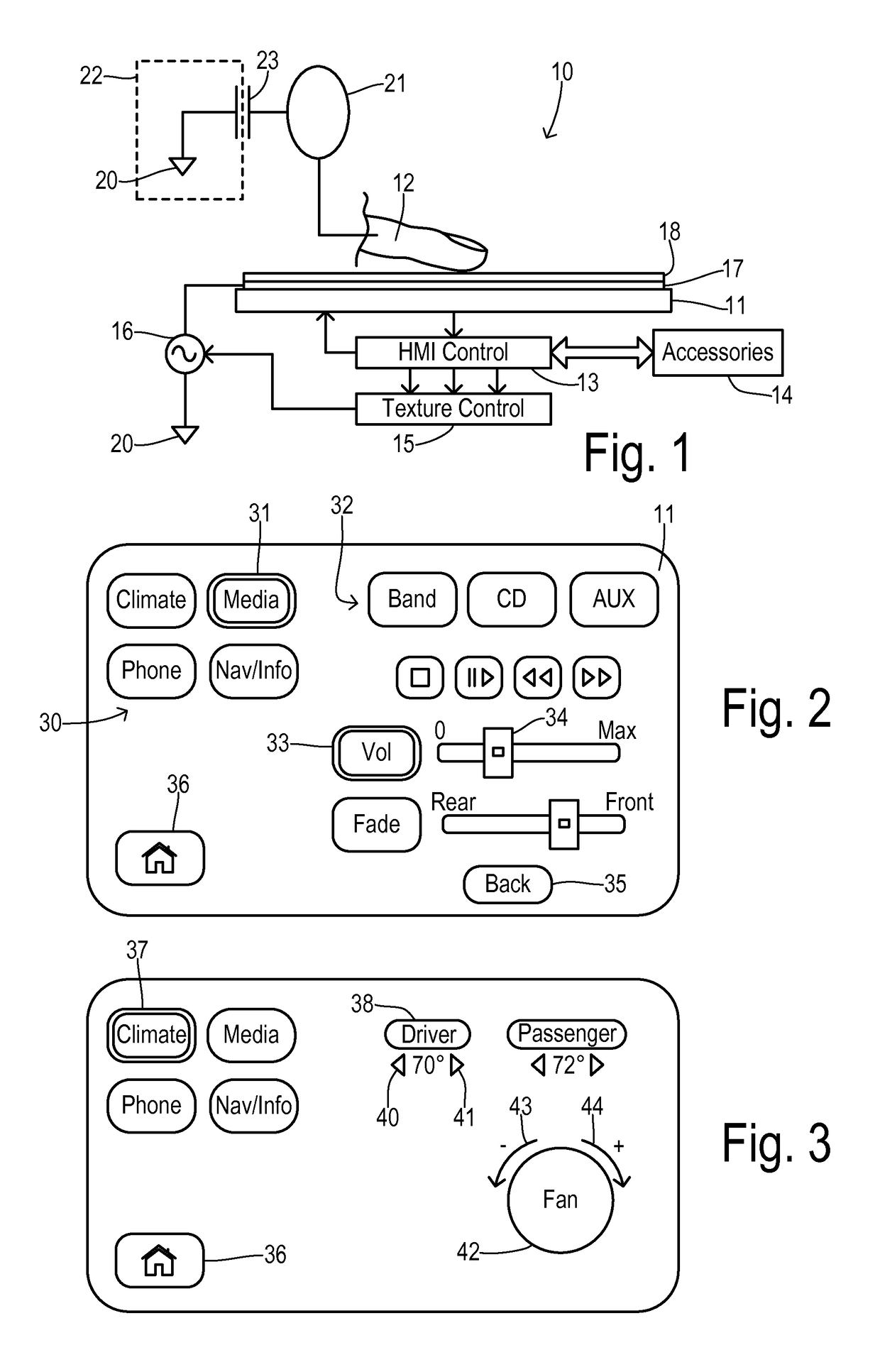 Automotive touchscreen controls with simulated texture for haptic feedback