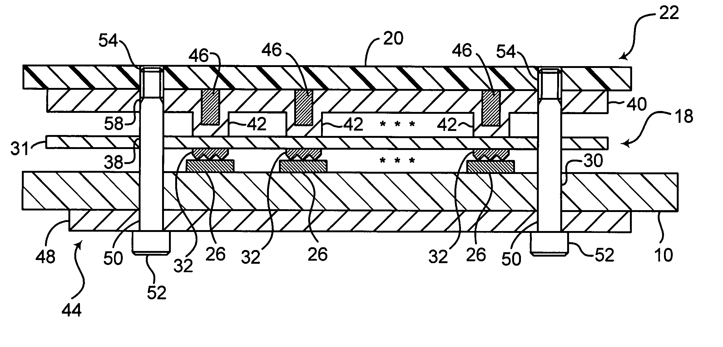 Electrical connector with elastomeric pad having compressor fingers each including a filler member to mitigate relaxation of the elastomer