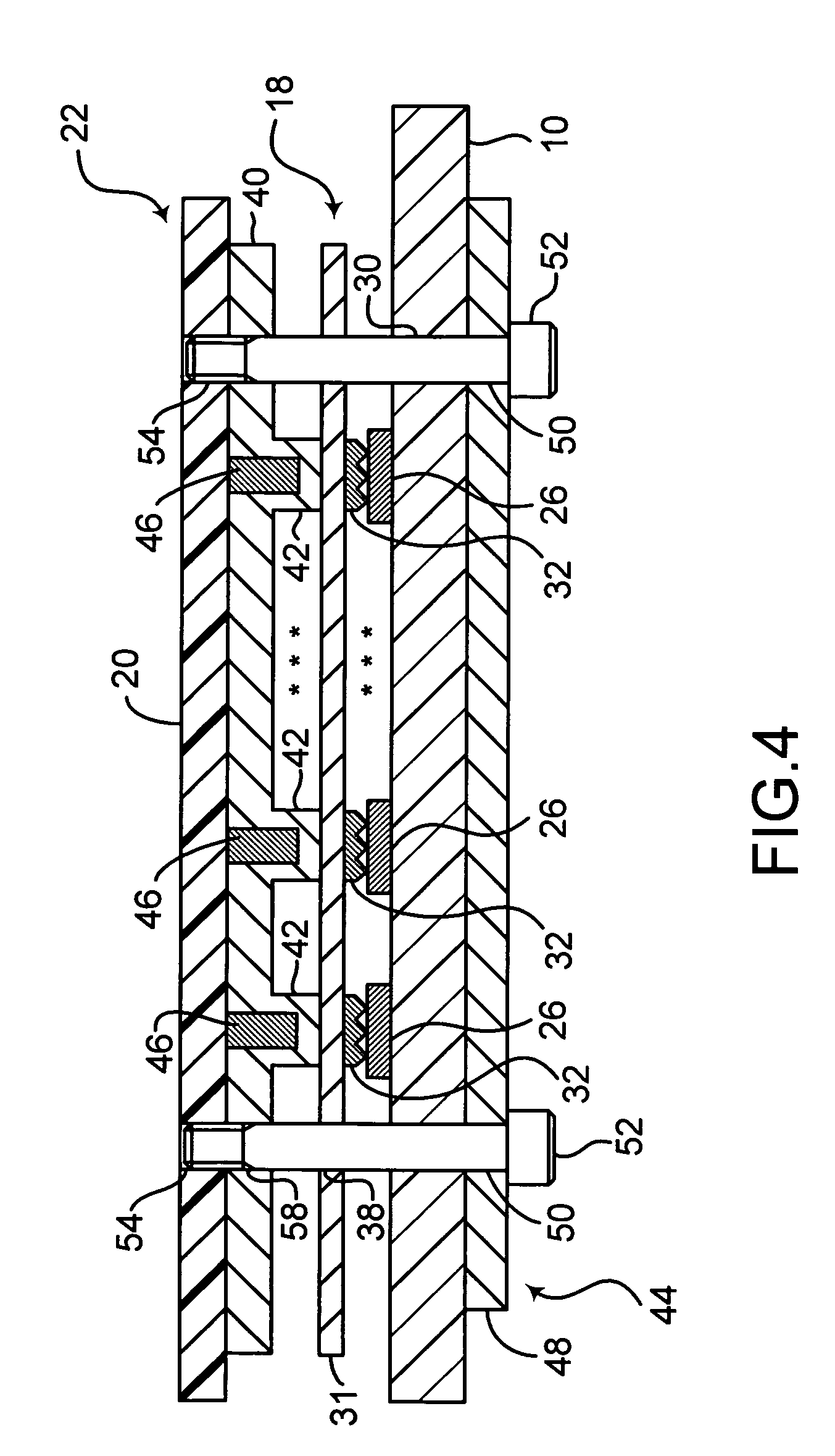 Electrical connector with elastomeric pad having compressor fingers each including a filler member to mitigate relaxation of the elastomer