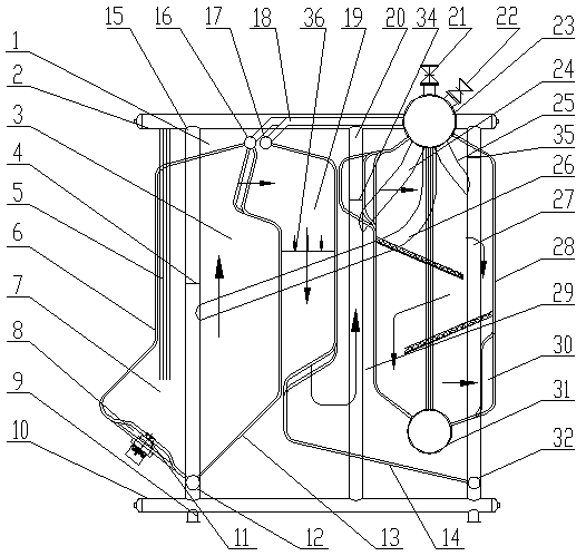 Double-drum settling denitration chamber jet lower gas inlet fuel gas and fuel oil corner tube boiler