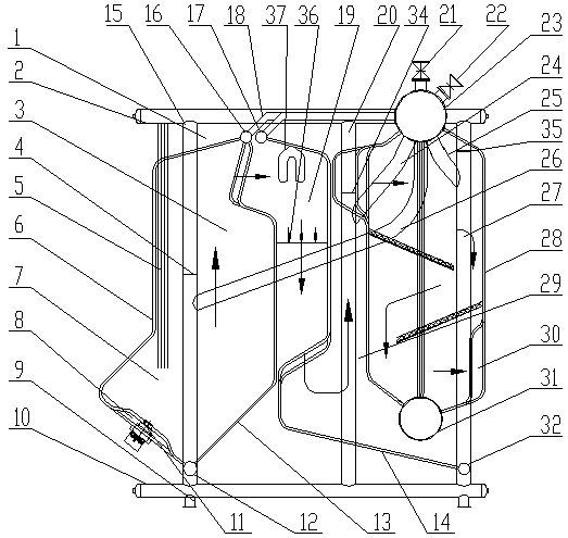 Double-drum settling denitration chamber jet lower gas inlet fuel gas and fuel oil corner tube boiler