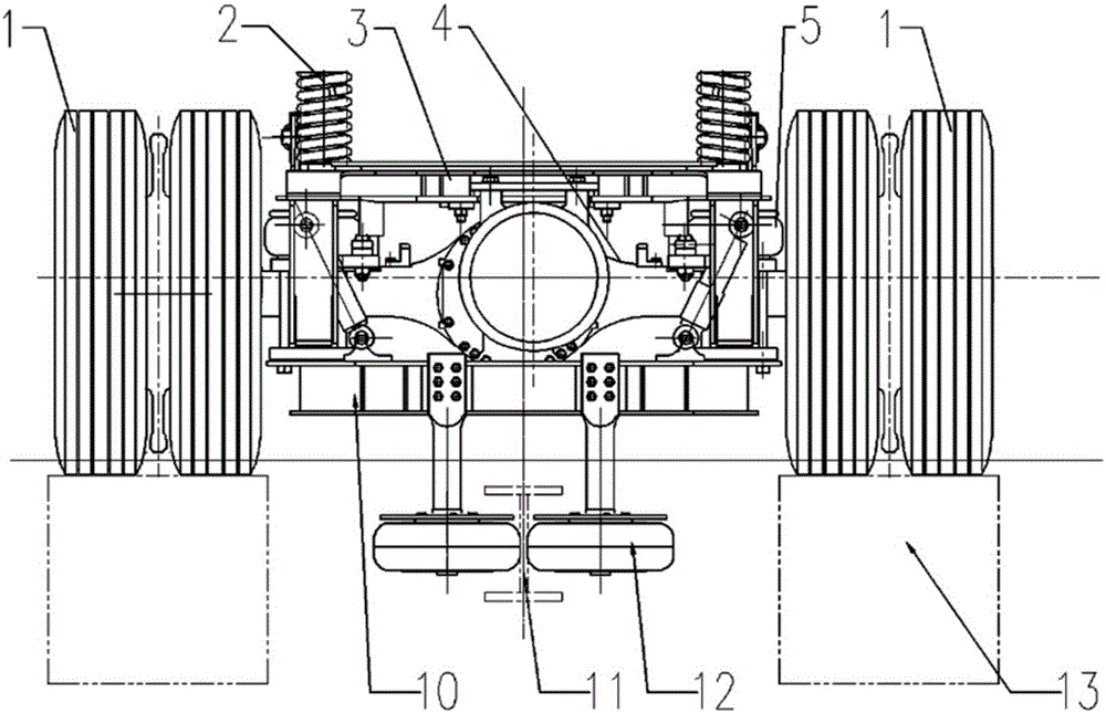 Hinged railway vehicle bogie and railway vehicle