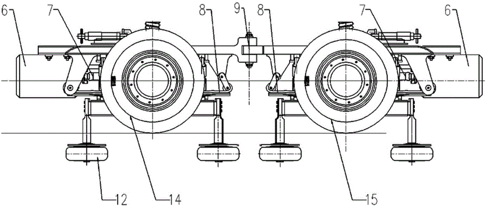 Hinged railway vehicle bogie and railway vehicle