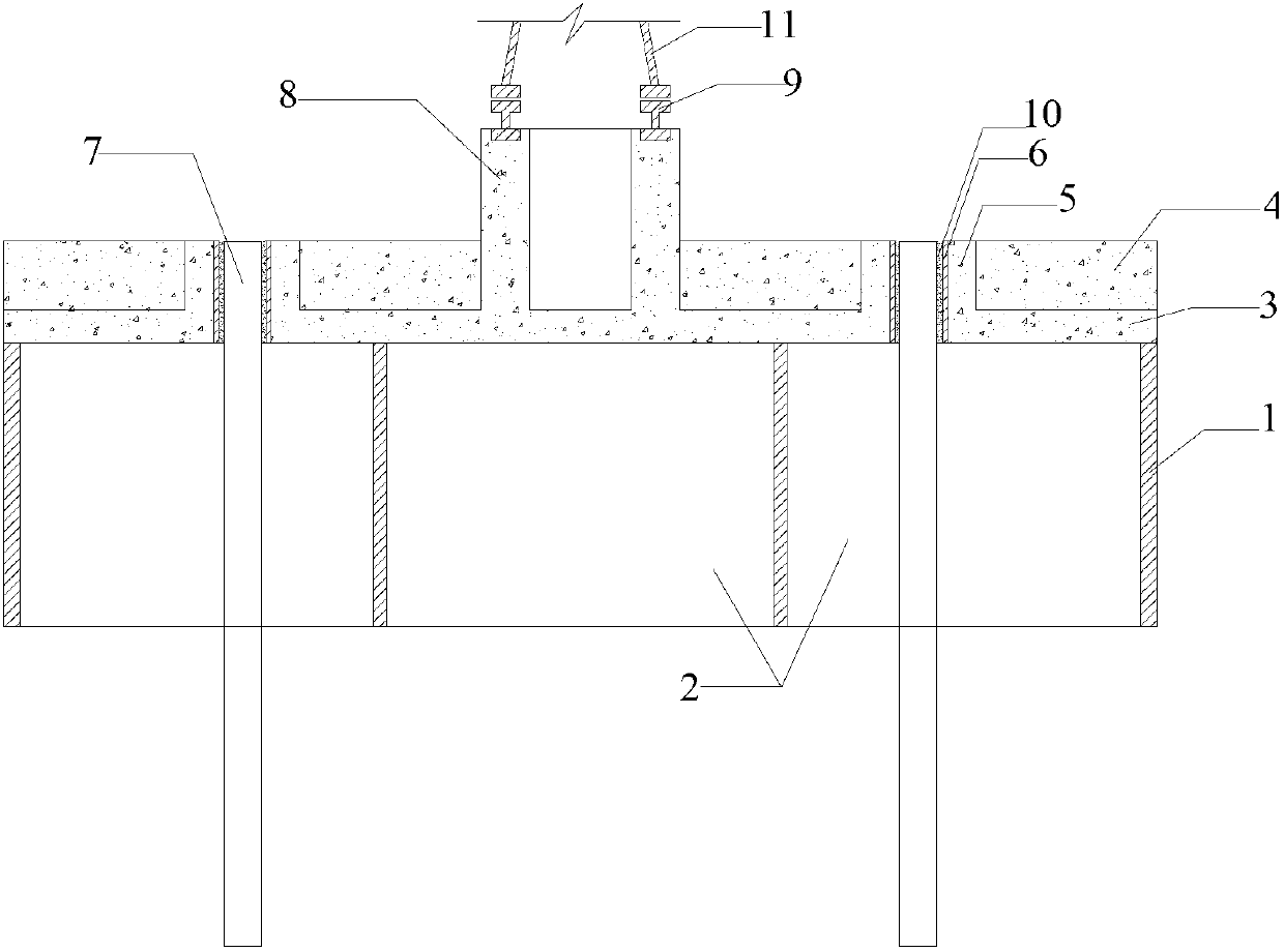 Cylindrical structure and pile group combined type offshore wind turbine foundation