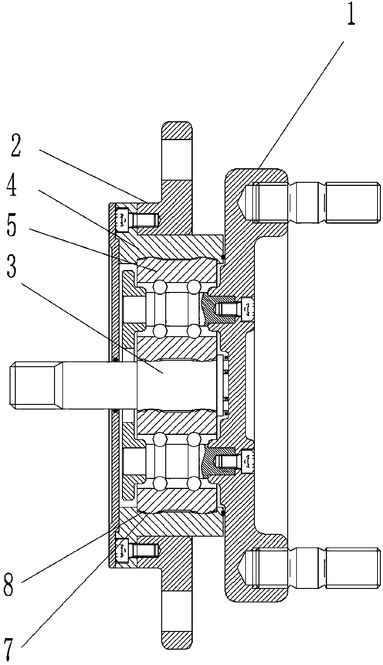 Planetary traction drive bearing type integral reduction hub