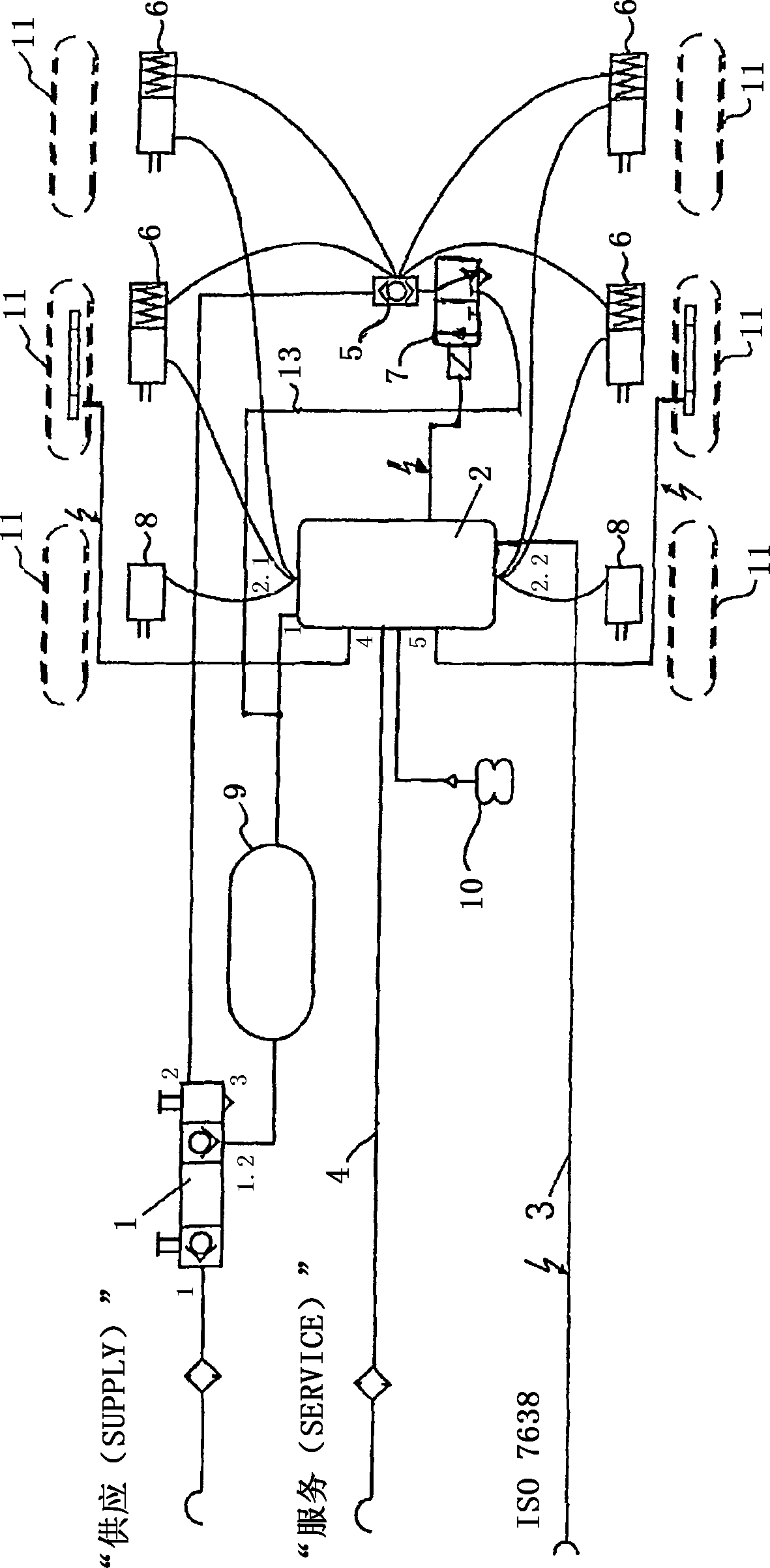 Pneumatic brake system for a trailer, and brake control modulator