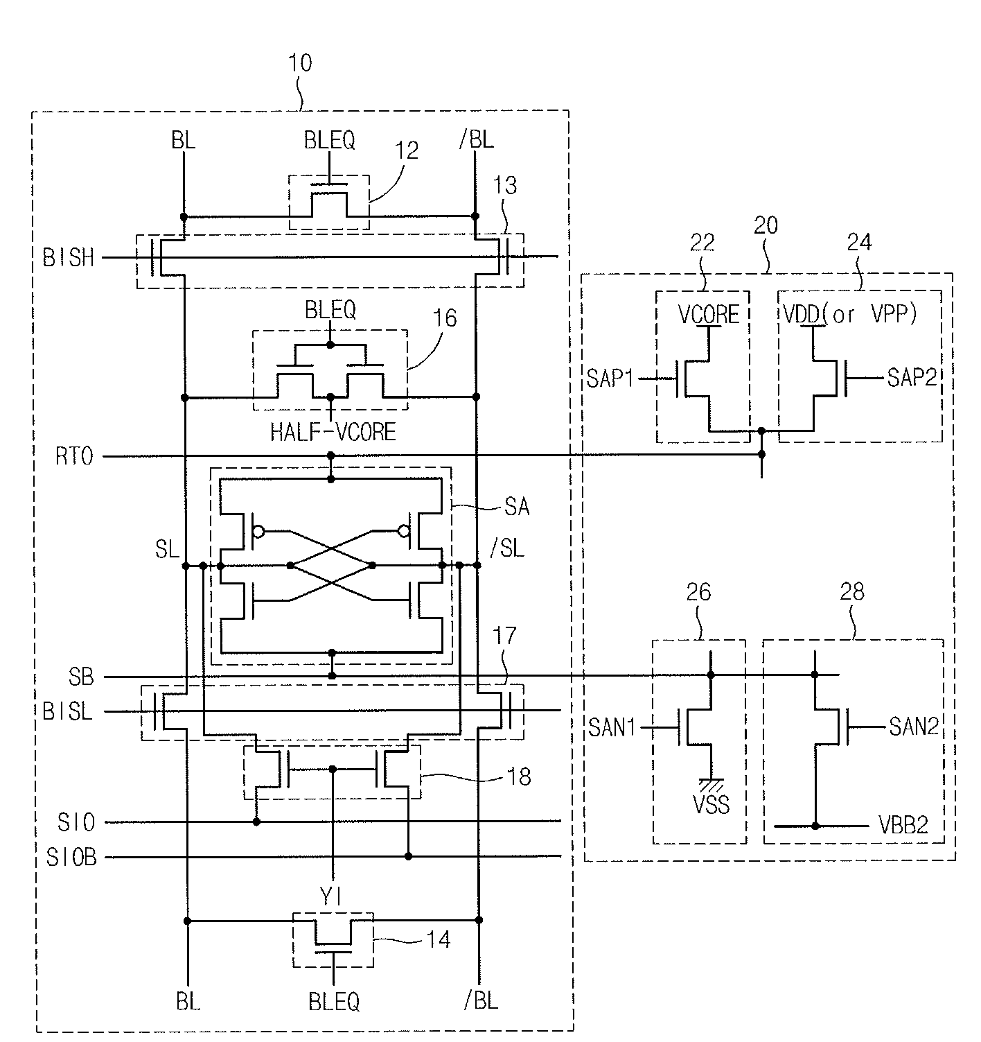 Sense amplifier circuit in semiconductor memory device and driving method thereof