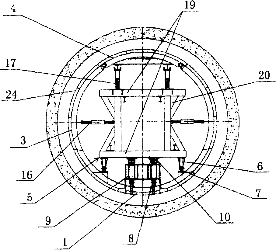 Full circle once lining segregation type nose girder module bench and its construction method