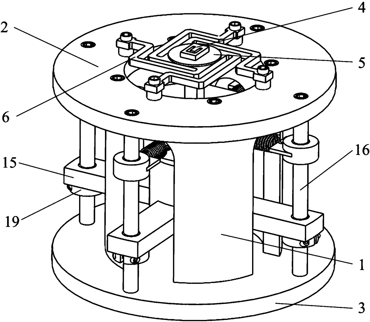 MEMS microstructure four-axis base excitation device driven by stacked piezoelectric ceramics