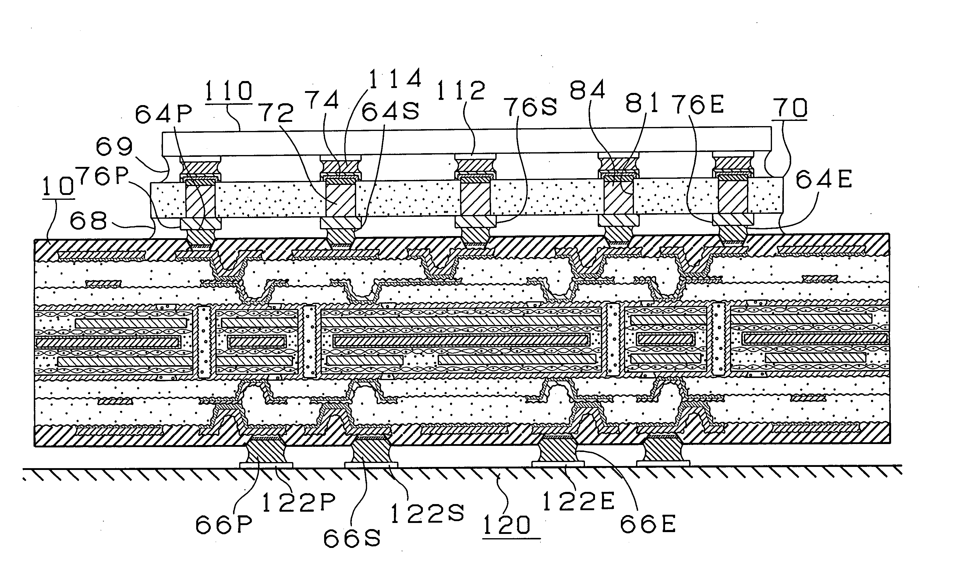 Interposer, and multilayer printed wiring board