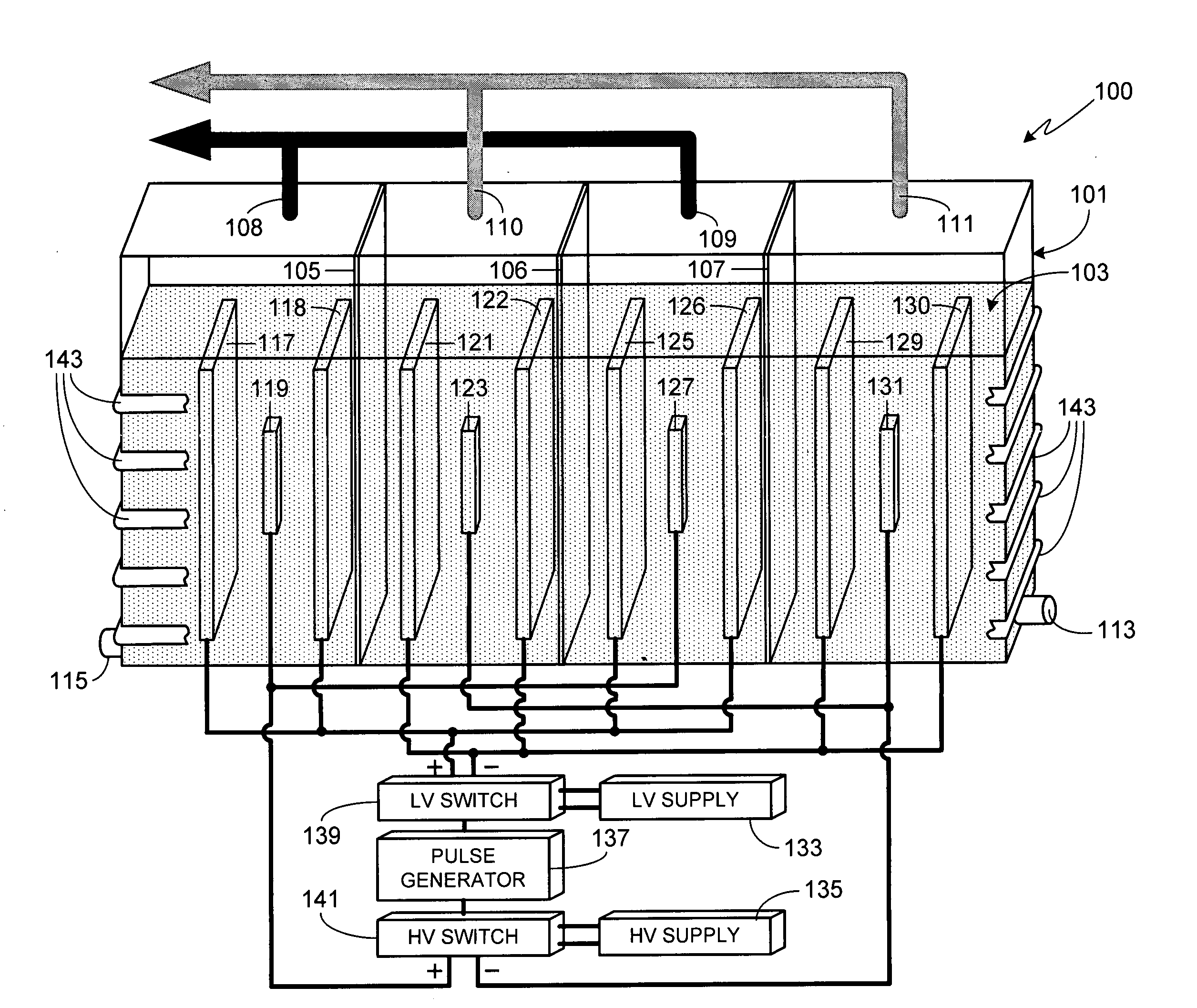 Multi-cell dual voltage electrolysis apparatus and method of using same