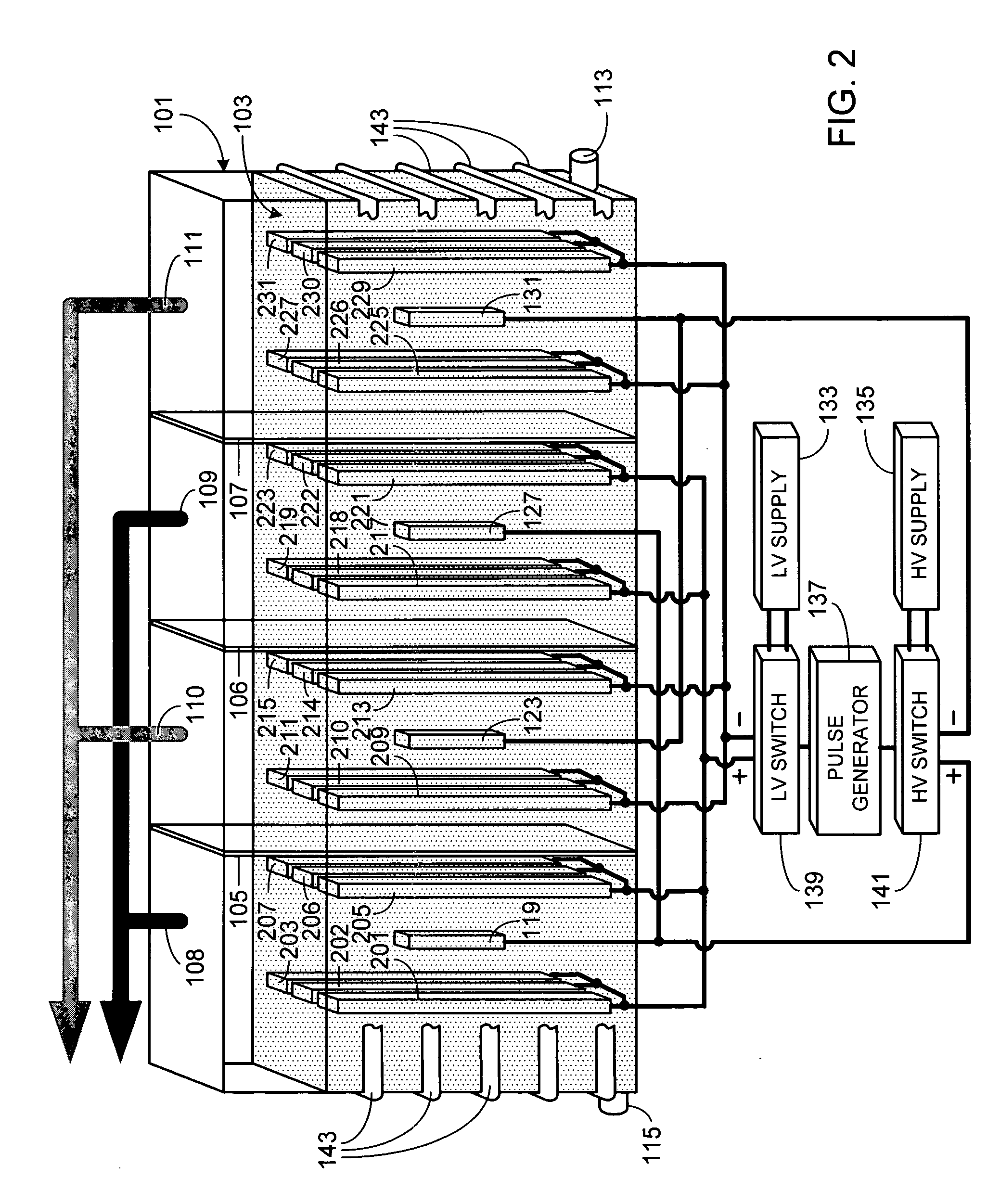 Multi-cell dual voltage electrolysis apparatus and method of using same