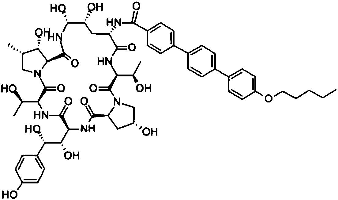 Preparation method for synthesizing anidulafungin intermittent ([1,1':4',1''-Terphenyl]-4-carboxylic acid, 4''-(pentyloxy)-) through one-step method