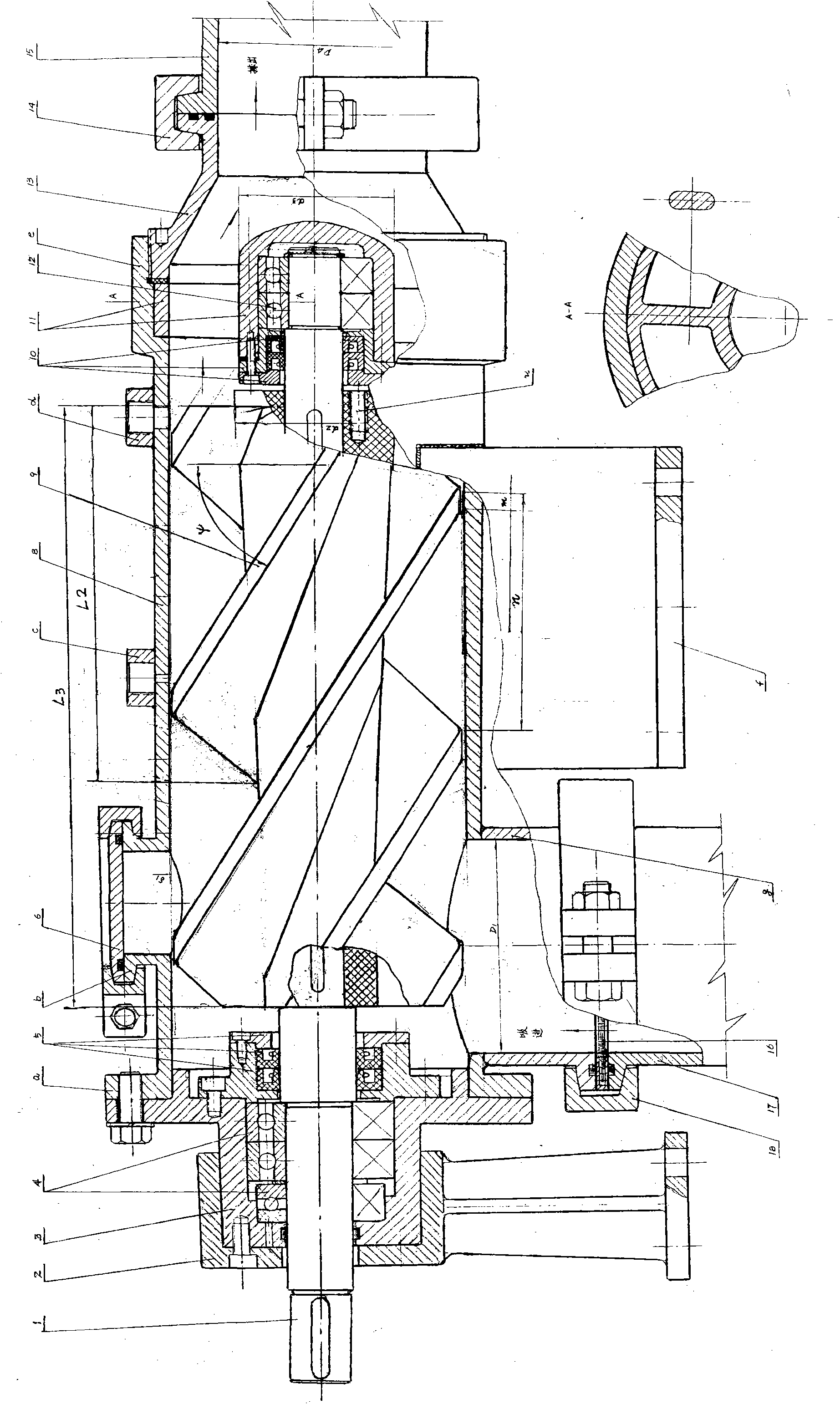 High-efficiency axial flow and screw combined pump for ship