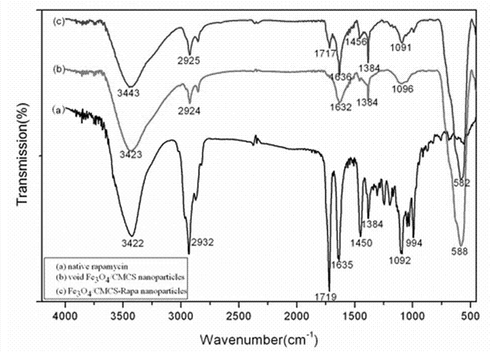 Method for preparing rapamycin/magnetic carboxymethyl chitosan nano drug-loaded microspheres